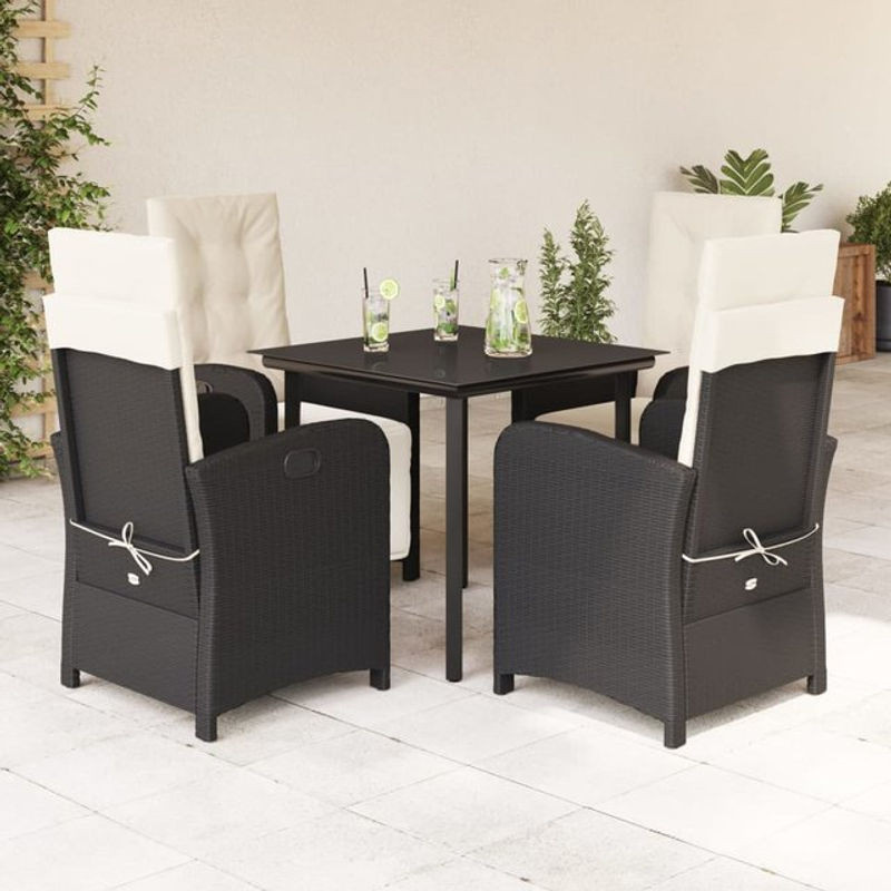 Vidaxl Gartenmöbel-Set aus Polyrattan mit 5 Teilen und Kissen, Schwarz - Bild 1