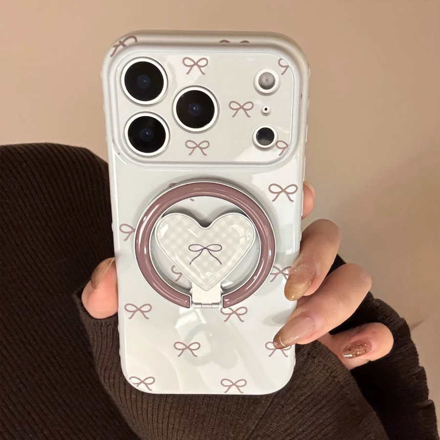 MUQGEW iPhone Schutzhülle mit koreanischem Bowknot Falten Gitter und Herz Design, Stoßfestes Soft Cover in Weiß für iPhone 17 16 15 14 13 12 Pro Max - Bild 2