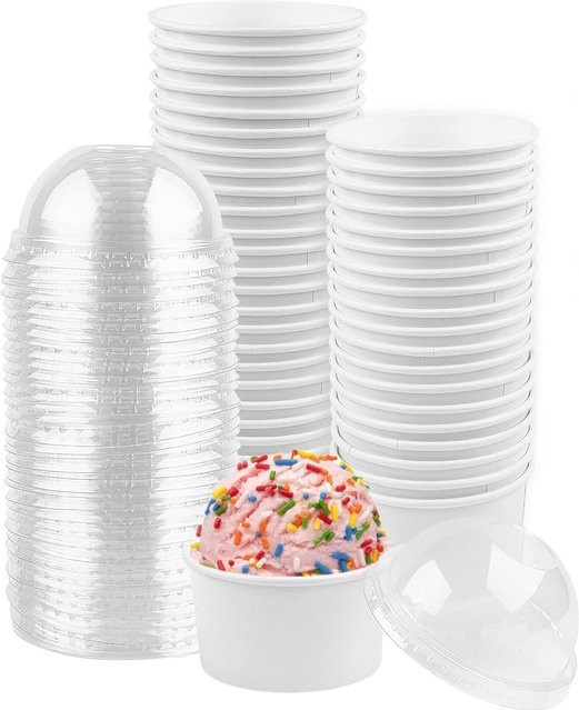 Einweg-Eisbecher mit Deckel aus Papier in Weiß für Dessert und Speisen - Bild 1