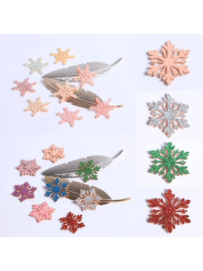 10 Stück glitzernde Weihnachtsschneeflocken in Gold und Multicolour als Applikationen für DIY-Handwerk und Hochzeiten, Größe: 34 x 36 mm - Bild 2