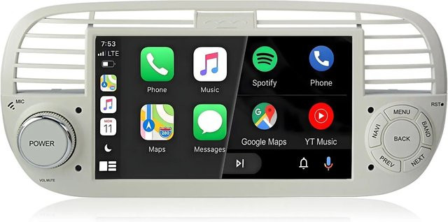Junsun Autoradio für FIAT 500 (2007-2015) mit Bluetooth, GPS, Wi-Fi und Cellular in Grau - Bild 1