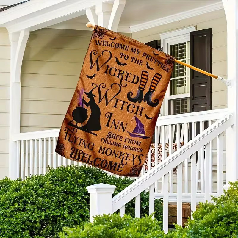 VIKAMA Halloween-Gartenflagge Welcome to the Evil Witch Inn, doppelseitig, Orange, B/H: 30 x 45 cm - Bild 1