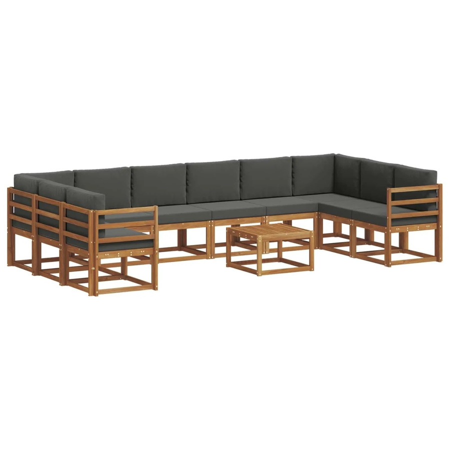 vidaXL Outdoor-Sofagarnitur aus Akazienholz in L-Form mit 11-teiligem Set, Farbe Anthrazit und Natur, inklusive wetterfester Kissen - Bild 2