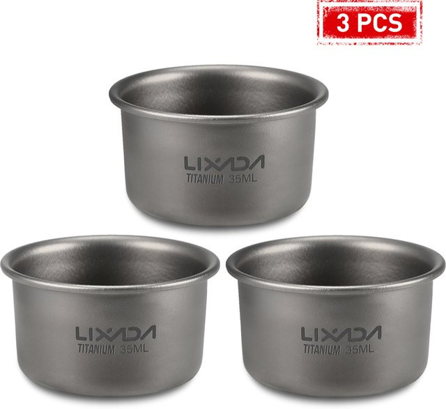 Lixada Mini Titan Tee Tasse aus Titan in Grau mit Kordelzugbeutel, 35 ml - Bild 1