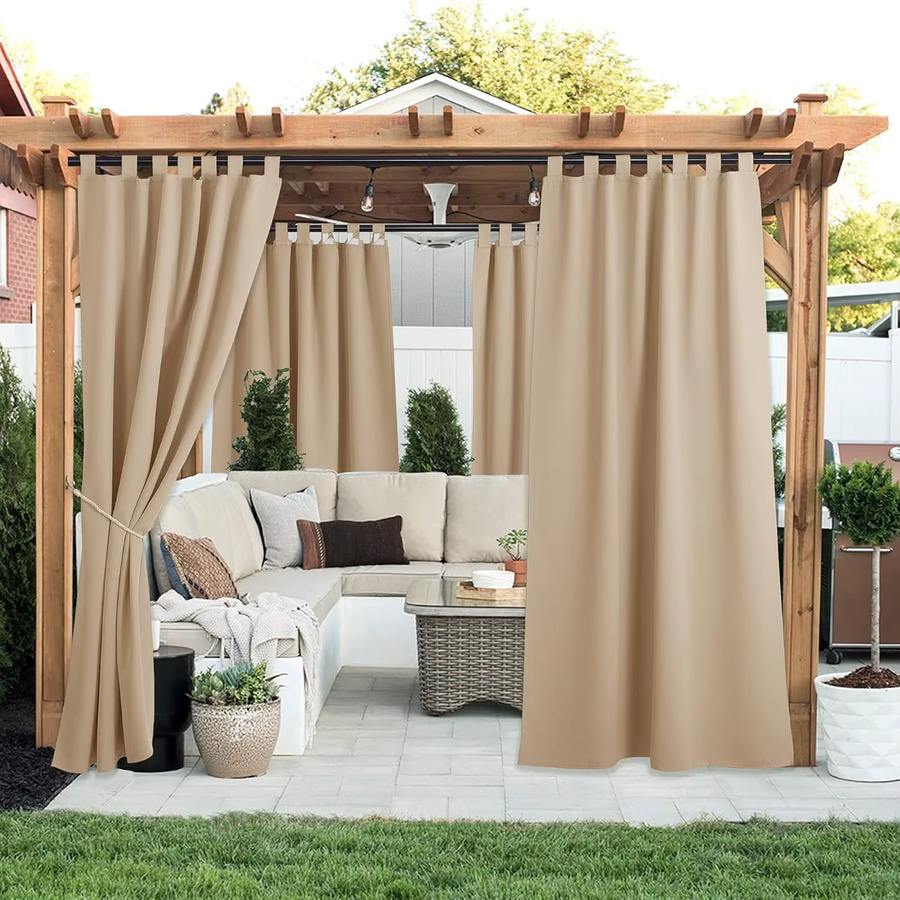 Nocnott Outdoor-Vorhang mit Laschenbund, wasserdichter Verdunkelungsvorhang für Terrasse, Veranda und Pergola, Farbe: Beige, Breite: 215 cm, Höhe: 132 cm - Bild 3