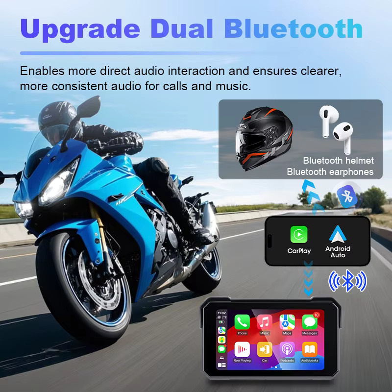 Jansite 5-Zoll Motorrad-GPS-Navigation mit kabellosem CarPlay und Android Auto, IP67 wasserdicht, IPS-Bildschirm und Dual-Bluetooth, Schwarz - Bild 3