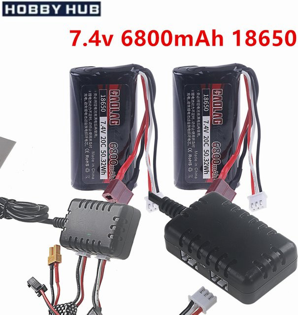 RC.BURST 18650 Akku Set 7,4 V 6800 mAh 2S mit T-Stecker und Ladegerät in Schwarz für Wltoys 10428 12428 12423 Q46 9125 Q901 SCY-16101 RC Autoteile - Bild 1