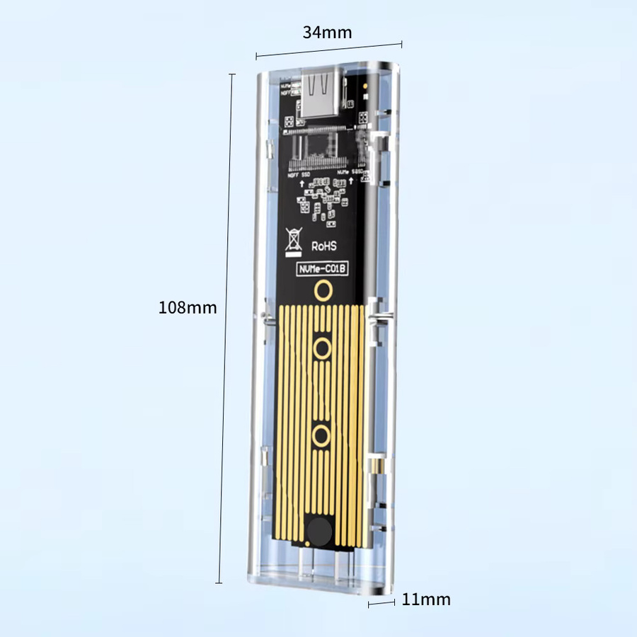 Mrgabwte Externes M.2 SSD Gehäuse Transparent mit USB-C Dual-Protokoll für NVMe und SATA - Bild 2