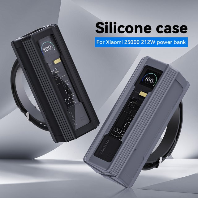 Silikonhülle für Xiaomi Mi Power Bank 25000 mAh 212 W Explorer Edition mit TF/SIM-Karten-Aufbewahrung in Schwarz oder Lila - Bild 1