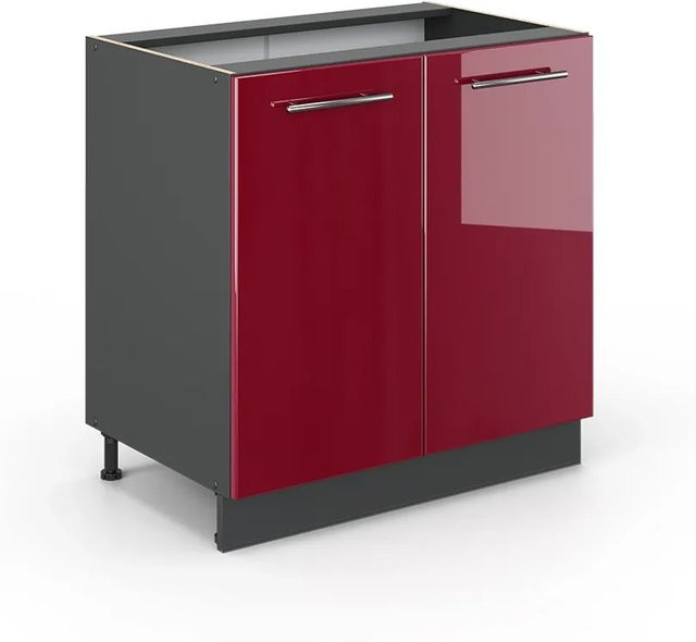 Vicco Spülenunterschrank Fame-Line Bordeaux Hochglanz Anthrazit mit Regal Breite: 80 cm - Bild 1