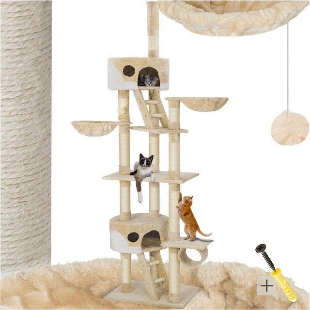 tectake Kratzbaum mit integriertem Spielzeug und Hängematte, Sisal, Beige/Weiß, B/T/H: 60 x 45 x 243 bis 260 cm - Bild 1