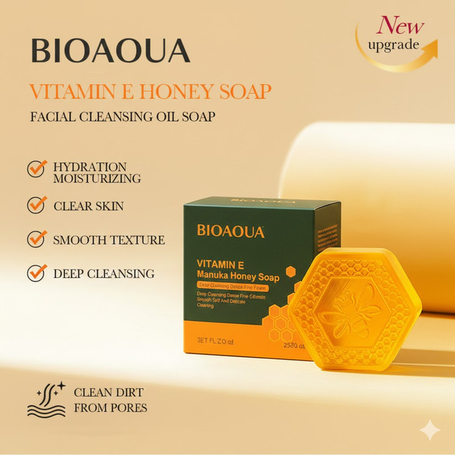 BIOAOUA Vitamin E Honig-Seife, Gesichts- und Körperwaschmittel, Unisex - Bild 1