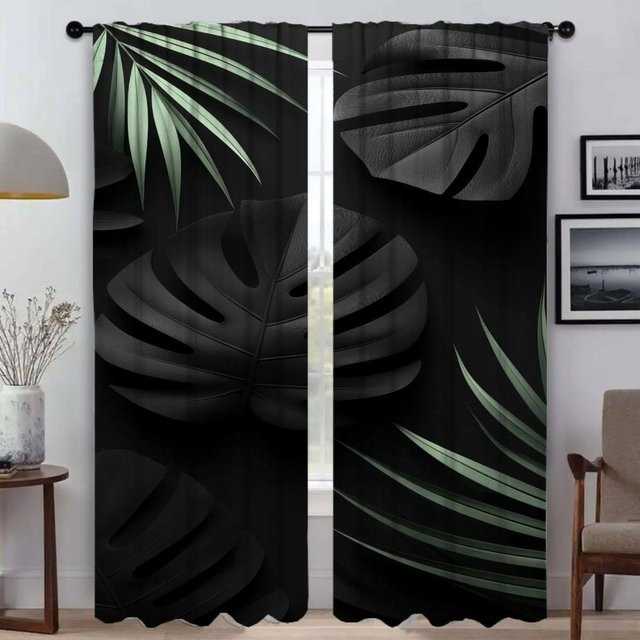 2er-Set Dunkle Küchenvorhänge aus Polyester für Wohnzimmer und Schlafzimmer, Schwarz, B: 50 cm, H: 70 cm - Bild 1