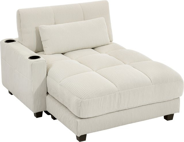 HOMCOM Chaiselongue 2 Sitzer Schlafsofa mit Bettfunktion in Cord-Optik, Cremeweiß, B/T/H: 114 x 147 x 1 cm - Bild 1