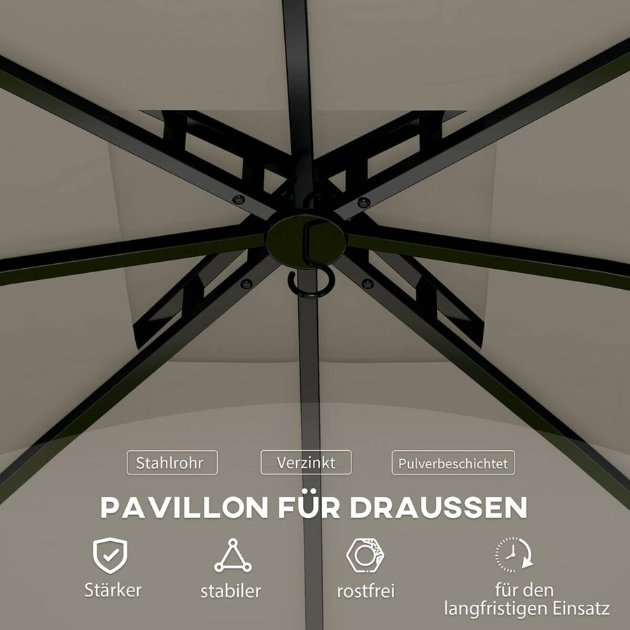 Outsunny Pavillon aus Metall in Hellgrau mit modernem Design, B/H/L: 335 x 285 x 335 cm - Bild 3