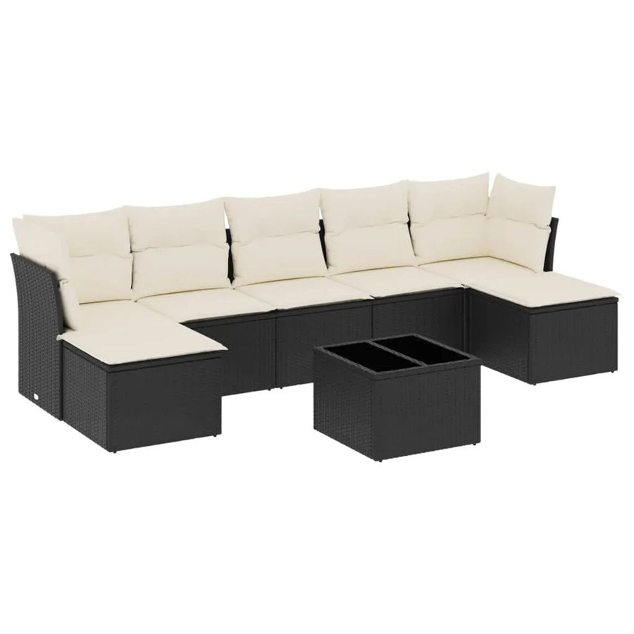 vidaXL 8-tlg Garten-Sofagarnitur in U-Form mit Kissen und Couchtisch, Schwarz - Bild 2