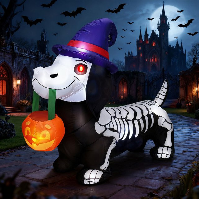 Discover Intime Halloween Aufblasbare Deko-Figur Kürbis-Skelett-Dackel, Mehrfarbig, Höhe: 150 cm - Bild 1