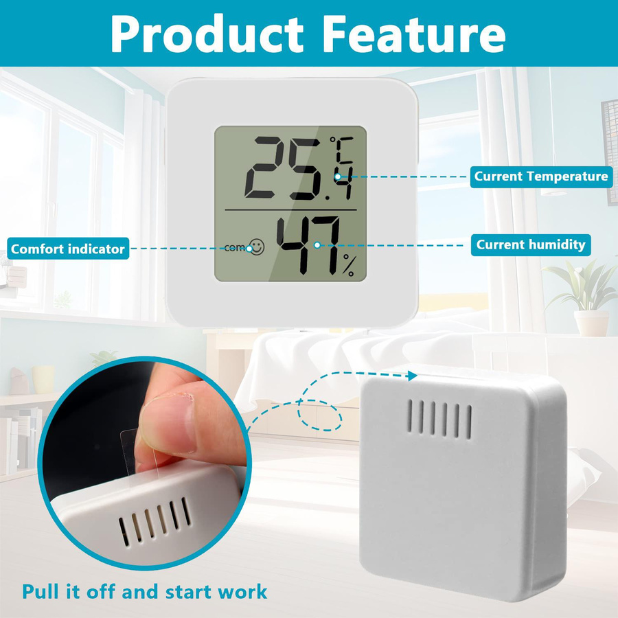 VAIKBY Set aus 2 Mini-LCD-Digitalthermometern und Hygrometern in Weiß (Celsius) - Bild 3