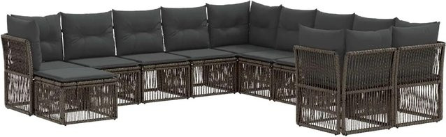 vidaXL Gartensofa-Set 11-teilig aus Poly-Rattan in Grau mit Polstern und Ottomane für Garten, Terrasse oder Balkon - Bild 1