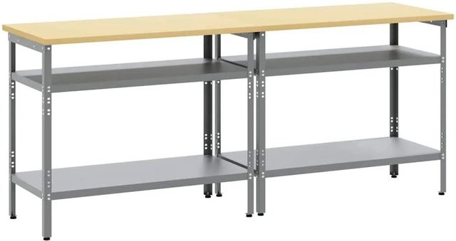 vidaXL Werkbank-Set mit Regal aus pulverbeschichtetem Stahl in Beige und Grau, B/T/H: 200 x 55 x 85 cm - Bild 1