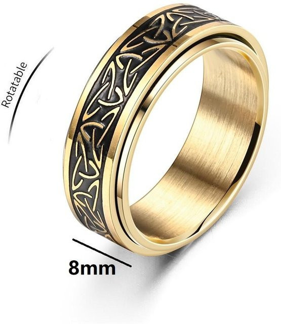 Fidget Spinner Ring Wikinger Schrift, Edelstahl, Gold, Unisex - Bild 1
