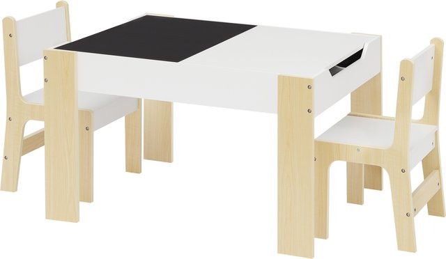Eugad Kindertisch Set mit Bank und Zeichenbrett in Weiß mit Aufbewahrungsfächern für Kindergarten und Zuhause - Bild 1