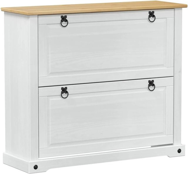 vidaXL Schuhschrank Corona aus massivem Kiefernholz in Weiß, B/T/H: 99 x 32 x 85 cm - Bild 1