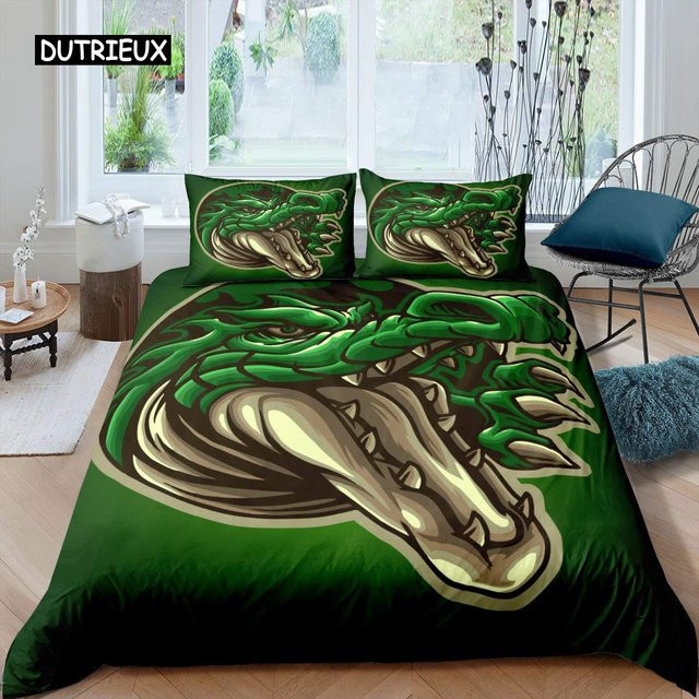 Bettwäsche-Set mit Krokodil-Muster von Binchi Outdoor Product in Grün, bestehend aus Bettbezug und Kissenbezug, B/H: 172 x 218 cm - Bild 1