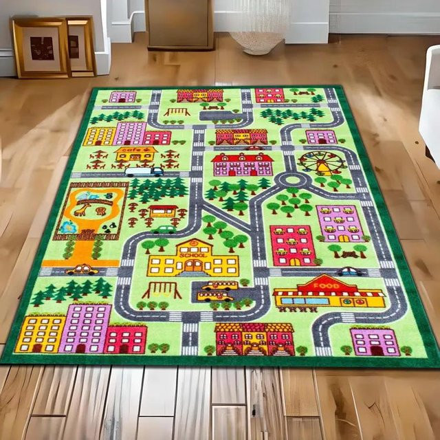 Pädagogischer Kinderzimmerteppich Lodestar mit bunter Stadtkarte und Straßenmotiv, Mehrfarbig, B/T: 60 x 40 cm - Bild 1