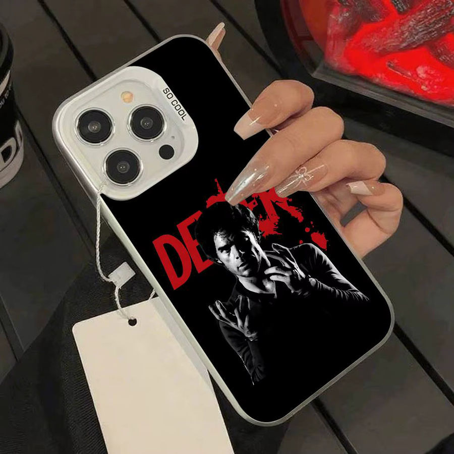 D-Dexter M-Morgan Handyhülle für iPhone 17 16 15 14 13 12 11 Pro Max X XS XR Stoßfeste IMD Schutzhülle Galvanisch Versilbert in Schwarz und Silber - Bild 6