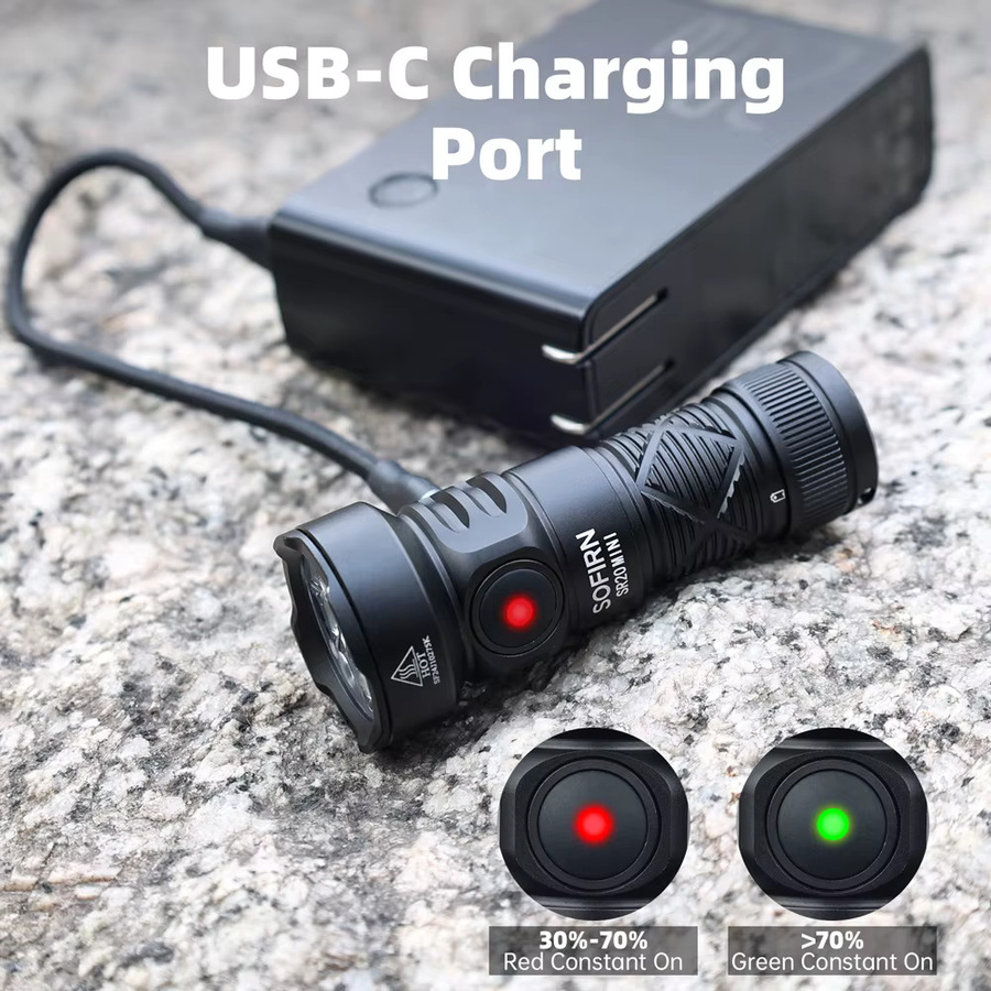 SOFIRN SR20 MINI Taschenlampe Schwarz mit 1200lm, USB-C, IP68 Wasserdicht und roter LED-Taste - Bild 5