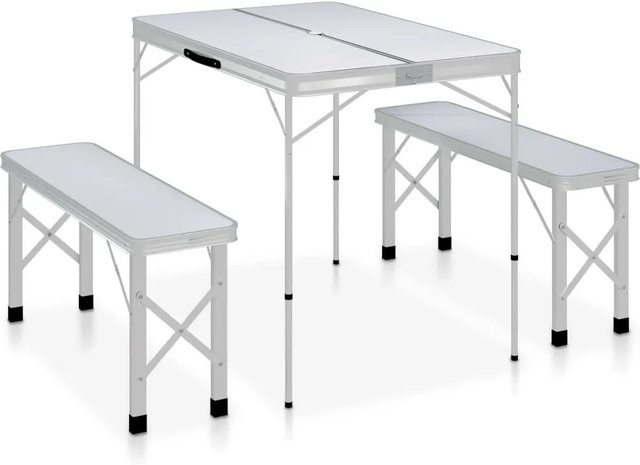 vidaXL Klappbarer Campingtisch mit 2 Sitzbänken aus Aluminium und MDF in Weiß - Bild 1