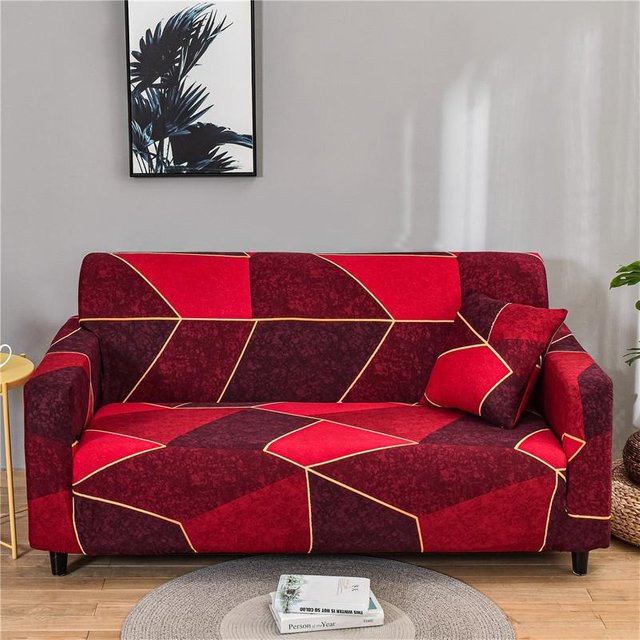 HOUSMIFE Elastische Sofahusse mit geometrischem Design in Rot für 1- bis 4-Sitzer Sofas und Sessel - Bild 1