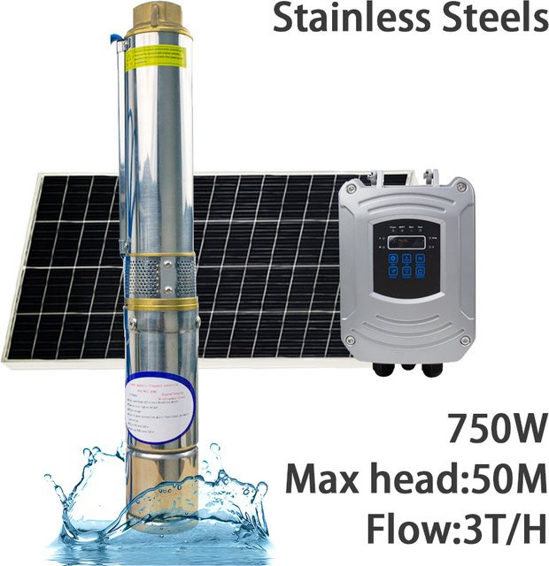 MARS ROCK Solar-Tiefbrunnenpumpe aus Edelstahl mit Regler, 750 Watt, bürstenloser Gleichstrom, max. Durchfluss 5 t/h - Bild 1