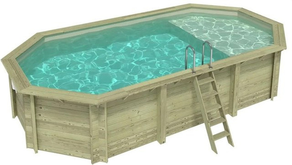 ALTANKA Holzpool Nemo achteckiger Aufstellpool in Sandfarben mit Liegefläche B: 730 cm, T: 397 cm, H: 145 cm