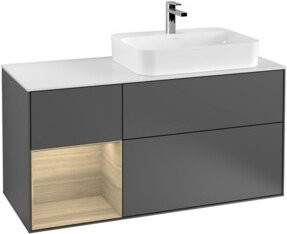 V&B Waschtischunterschrank Finion mit Wandbeleuchtung und offenem Regal links, Anthrazit matt, Breite: 120 cm, Höhe: 50,1 cm, Tiefe: 50,1 cm - Bild 1