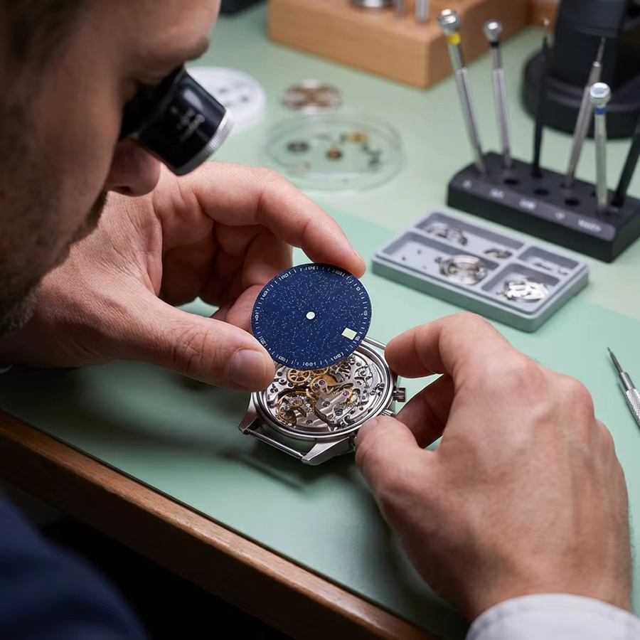 CAOWTAN Zifferblatt, Blauer Sternenhimmel, Arabisch, 28,5 mm, Edelstahl, Silber - Bild 4