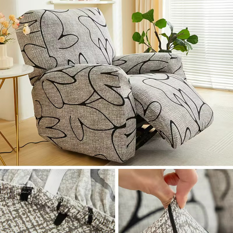 WAZIR Elastischer Sofabezug für Liegestühle und Relax-Sessel mit Grafikprint in Schwarz und Grau - Bild 2