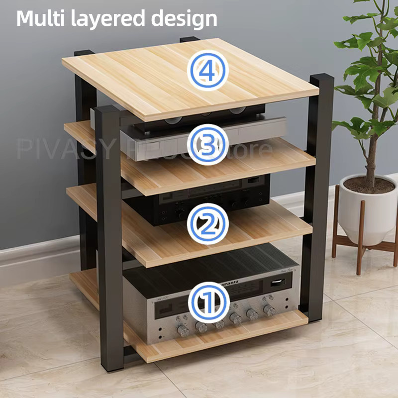 PIVASY Audio Rack Open Frame Verstärkerständer in Schwarz mit 2 bis 4 Ebenen für Home Theater und DJ-Systeme - Bild 2
