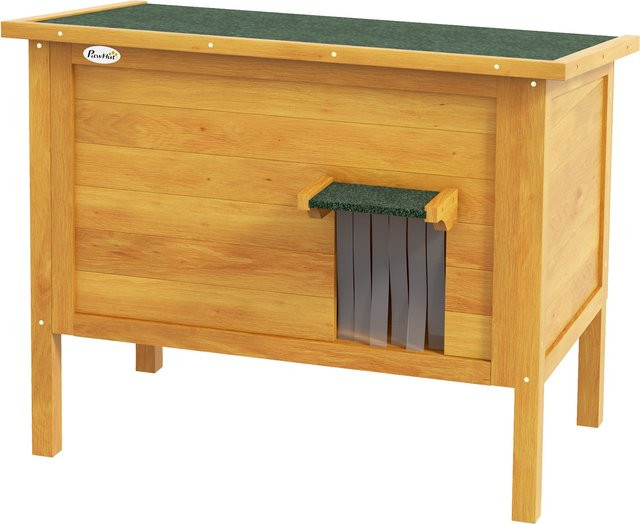 PawHut Katzenhaus aus Holz für draußen mit klappbarem Asphaltdach, isoliert und wetterfest, Farbe: Naturgrün, B/T/H: 85 x 50 x 68,5 cm - Bild 1