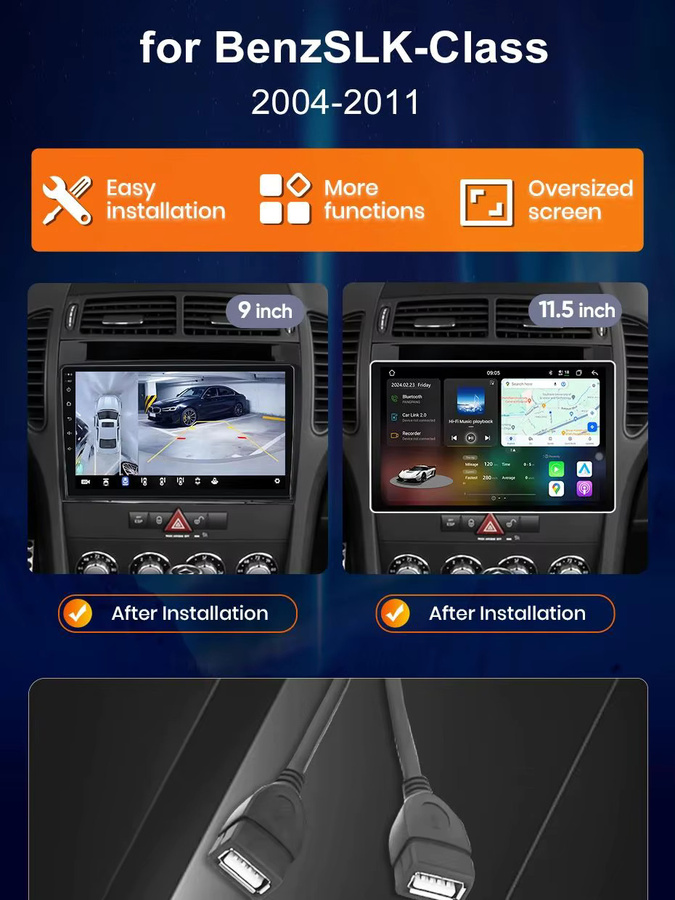 Junsun 8-Kern Android Autoradio mit 4G WiFi, CarPlay und Android Auto für Mercedes Benz SLK-Klasse R171 (2004 - 2011), SLK200 SLK280 SLK300, GPS-Navigation Multimedia-Player in Schwarz - Bild 6