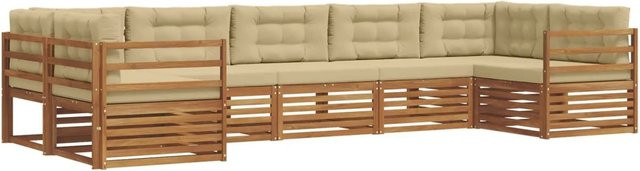 vidaXL Sofagarnitur 7-teilig aus Massivholz Akazie in Natur und Beige mit Sitz- und Rückenkissen - Bild 1