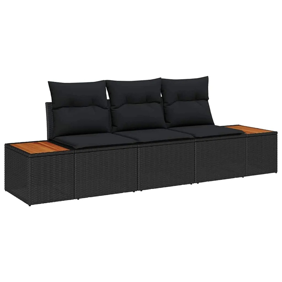 vidaXL Garten-Sofa-Set 3-teilig aus Poly Rattan und Metall in Schwarz mit Kissen - Bild 2