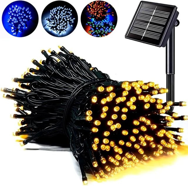Solarbetriebene LED-Lichterkette in Sternform mit warmweißem Licht, wasserdicht für Außenbereich, Party und Dekoration - Bild 1