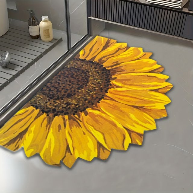 VIKAMA Semicircular Badezimmermatte Sunflower Floral in Gelb, super saugfähig und rutschfest - Bild 1