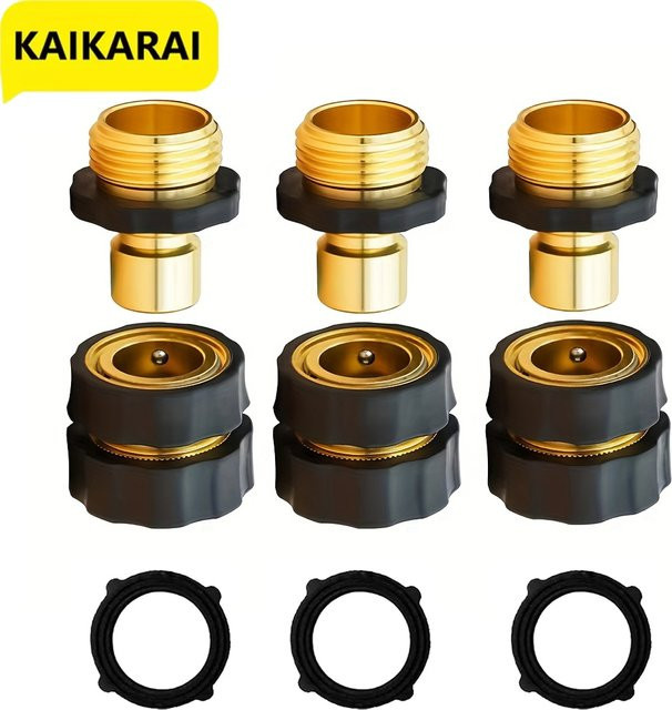 Kaikarai Gartenschlauch-Schnellkupplung Set 3/4 Zoll in Gold mit männlichen und weiblichen Schnellverbindungsstücken für dein Gartenschlauch-Zubehör - Bild 1