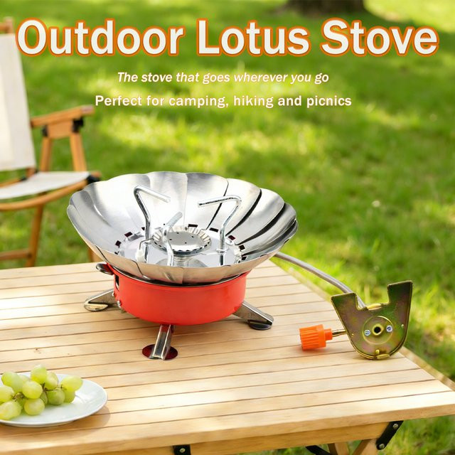 RESISTLAND Tragbarer Mini-Outdoor-Gaskocher mit Windschutz und Lotusbrenner in Rot - Bild 1