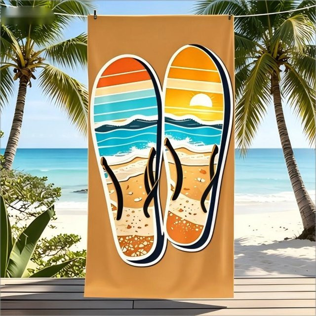 Ka Chen Muxi Strandtuch Retro Flip-Flop Tropischer Sonnenuntergang Meeresmotiv in Weiß B: 40 cm, H: 60 cm - Bild 1