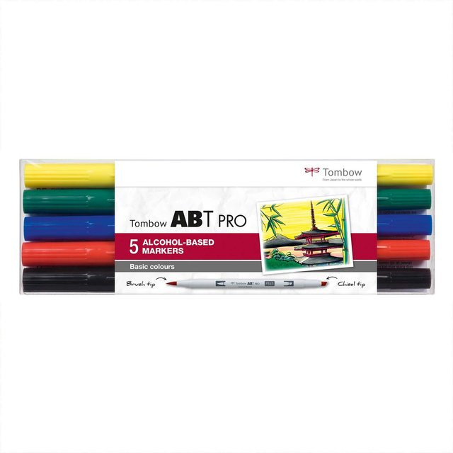 Tombow ABT PRO Basic Colours Alkoholbasierte Brush Marker Mehrfarbig für Profis - Bild 1