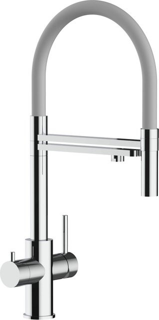 VIZIO 5-Wege Küchenarmatur aus Edelstahl mit 360° schwenkbarem Auslauf und abnehmbarer 2-Strahl-Handbrause in Grau/Silber - Bild 1